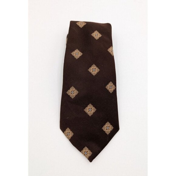 Vintage 60s 70s Men's Tie Brown Beige Print - Picture 1 of 9